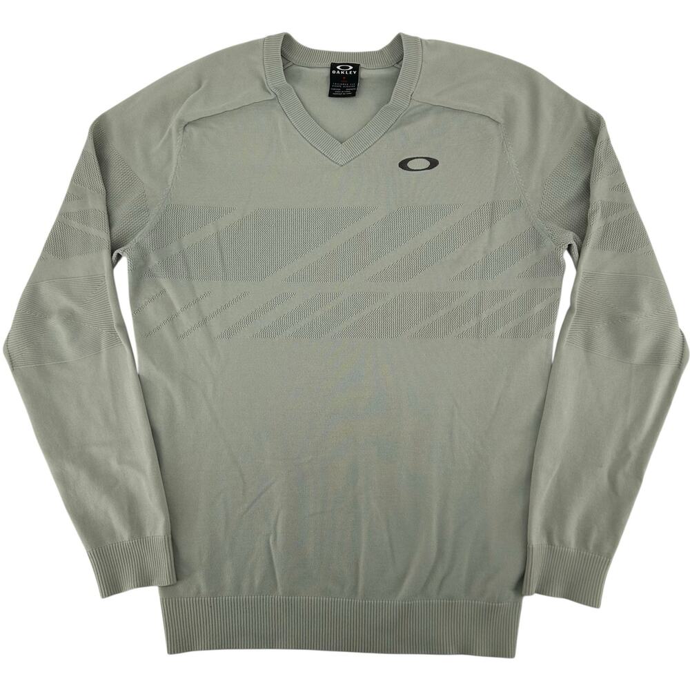 Men's Grey Embroidered Oakley Tailored Fit Golf V Neck Knit Sweater Size Medium